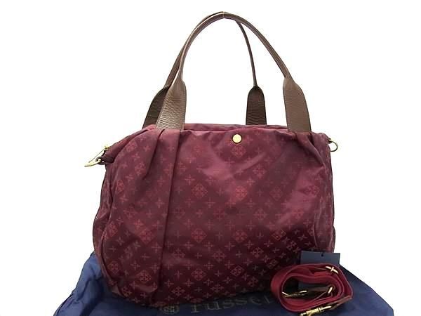 1円 ■極美品■ russet ラシット ナイロン×レザー 総柄 2WAY ハンドバッグ トート ショルダー 斜め掛け ボルドー系×レッド系 FS2969拍卖