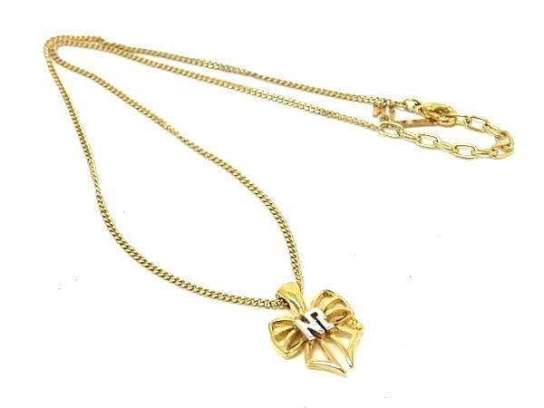 ■美品■ NINA RICCI ニナリッチ ヴィンテージ リボンモチーフ ネックレス アクセサリー レディース ゴールド系 DE5732拍卖