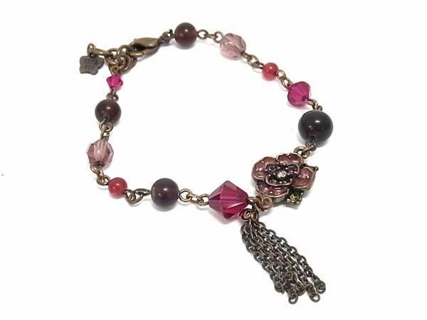 ANNASUI アナスイ 蝶 花 フラワー ビーズ ブレスレット アクセサリー レディース パープル系×マルチカラー DE8820拍卖