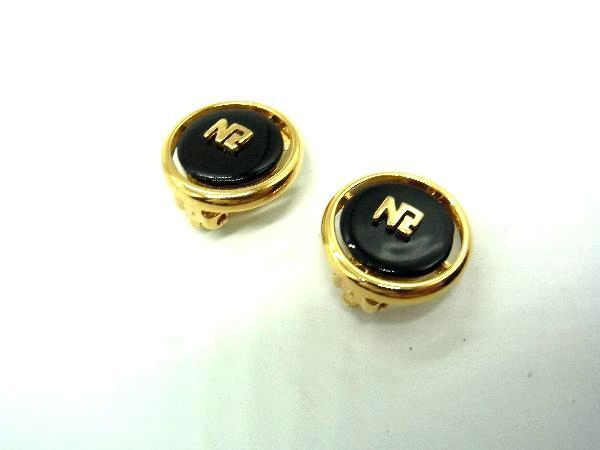 ■美品■ NINA RICCI ニナリッチ クリップ式 イヤリング アクセサリー レディース ゴールド系×ブラック系 DF0239拍卖