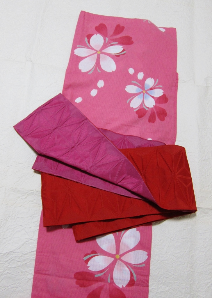 百貨店購入 浴衣/ゆかた(組曲オンワード)・半幅帯/リバーシブル(撫松庵) 1回着用 浴衣クリーニング済み拍卖