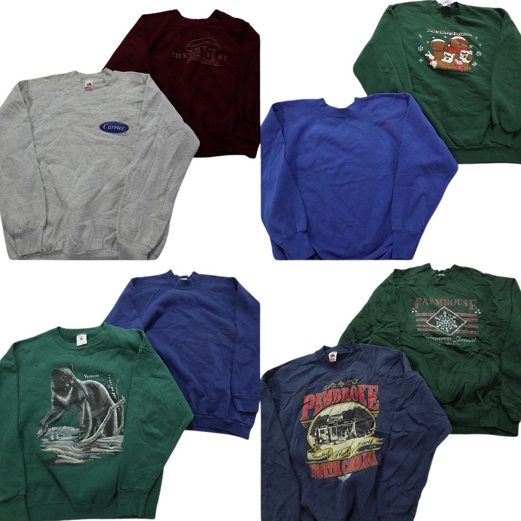 古着卸 まとめ売り USA製 スウェット 8枚セット (メンズ XL ) フルーツオブザルーム 無地 大判プリント NB1764 1円スタート拍卖