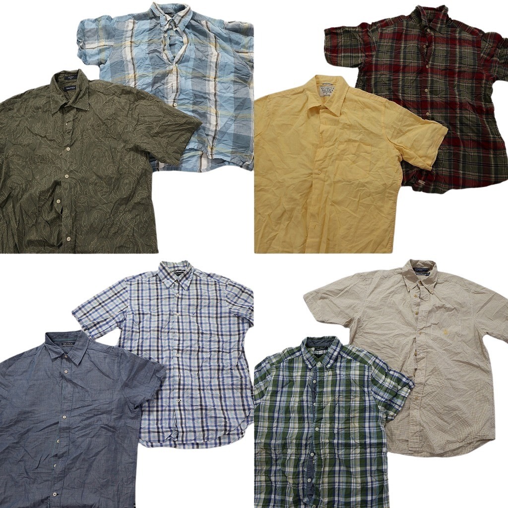 古着卸 まとめ売り ノーティカ NAUTICA 半袖シャツ 8枚セット (メンズ S /M ) チェック柄 総柄 無地 ボタンダウン NB2165 1円スタート拍卖