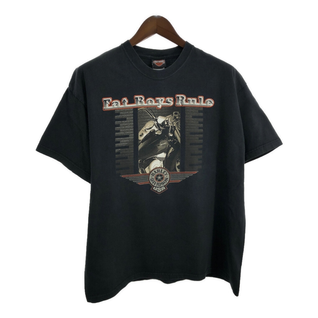 00年代 USA製 HARLEY DAVIDSON ハーレーダビッドソン 半袖Tシャツ モーターサイクル ブラック(メンズ XL)中古 古着 T8569拍卖