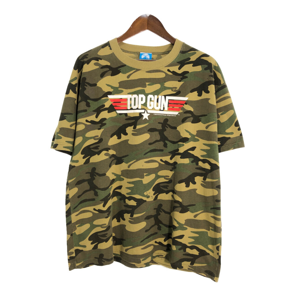 00年代 TOP GUN トップガン 半袖Tシャツ ムービー 迷彩 ブラウン(メンズ XL相当)中古 古着 U0047拍卖