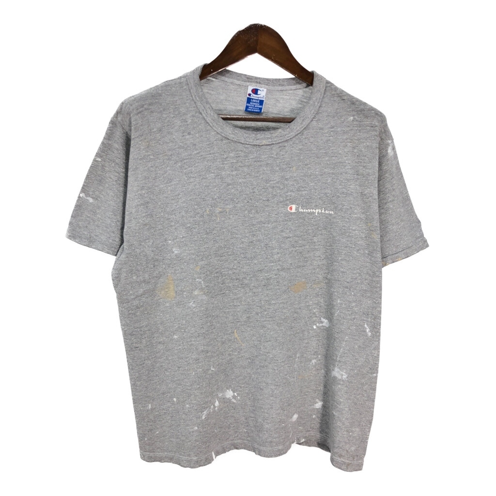 90年代 USA製 Champion チャンピオン ワンポイントロゴ Tシャツ ペンキ グレー(メンズ LARGE)中古 古着 U0866拍卖
