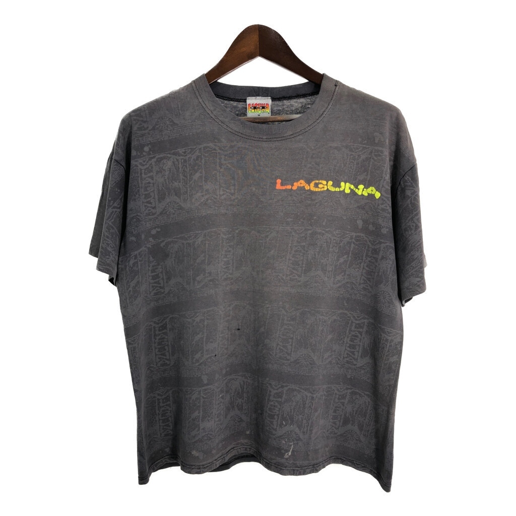 90年代 USA製 LAGUNA 総柄 Tシャツ ブラック(メンズ M)中古 古着 U0942拍卖