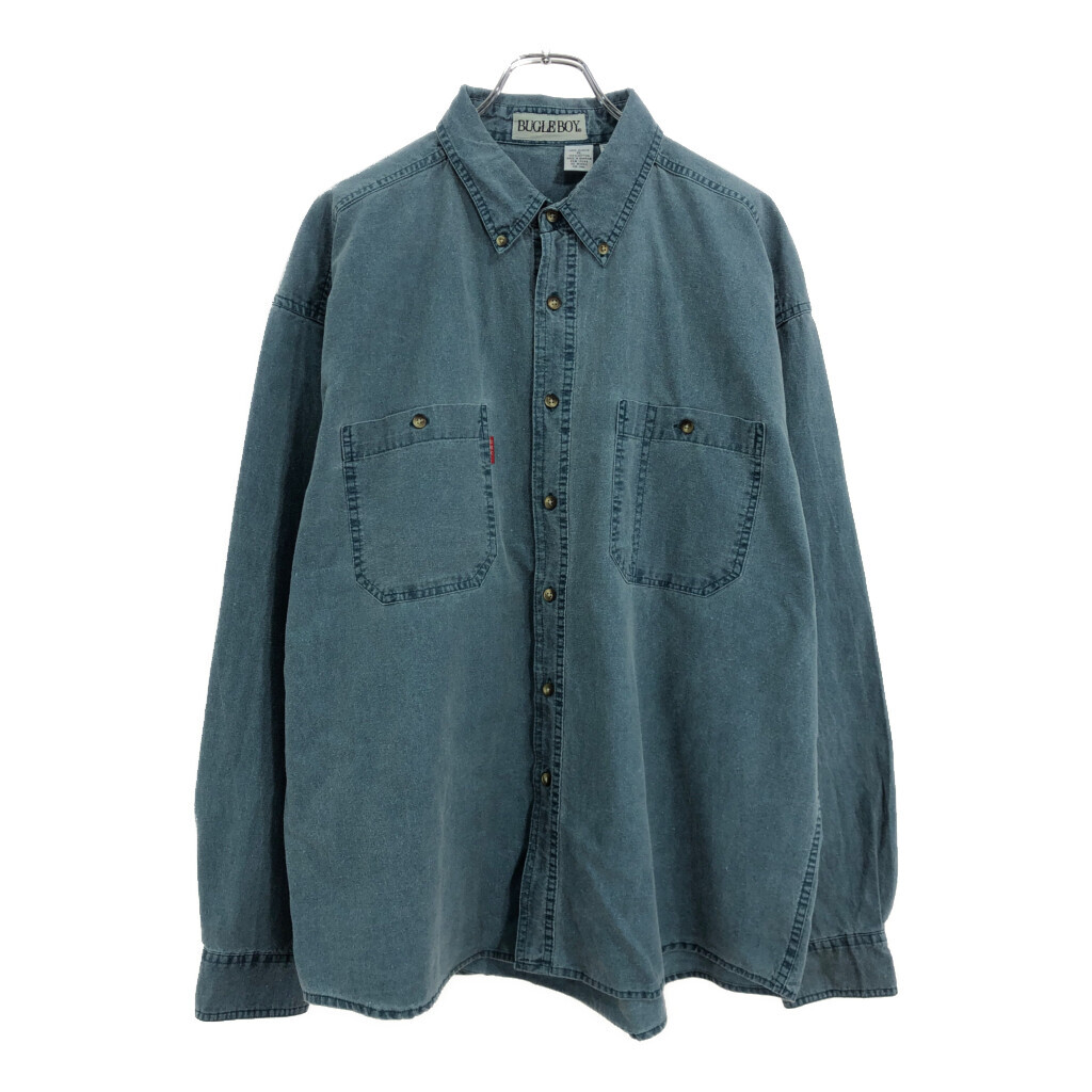 90年代 BUGLE BOY ビューグルボーイ ボタンダウン 長袖シャツ グリーン(メンズ XL)中古 古着 U7461拍卖