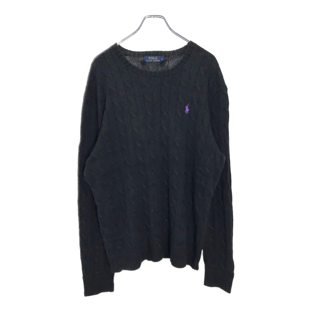 Polo by Ralph Lauren ポロ ラルフローレン ケーブルニット セーター ブラック(メンズ L)中古 古着 U7489拍卖