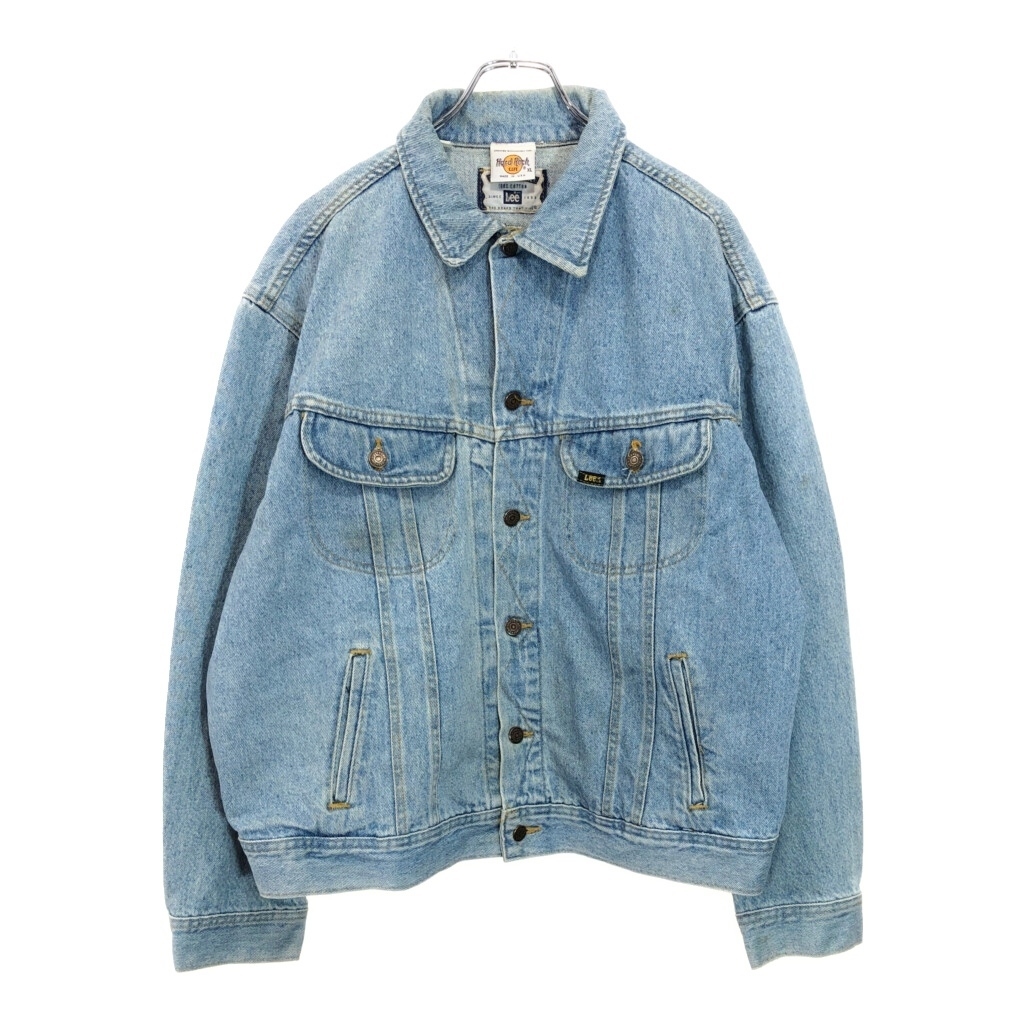 90年代 USA製 Lee リー Hard Rock Cafe ハードロックカフェ デニムジャケット ライトブルー(メンズ XL)中古 古着 U8830拍卖