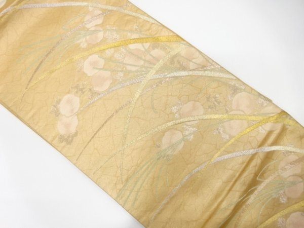 ys7435981; 宗sou 芝草に花模様織り出し袋帯(材料)【アンティーク】【着】拍卖