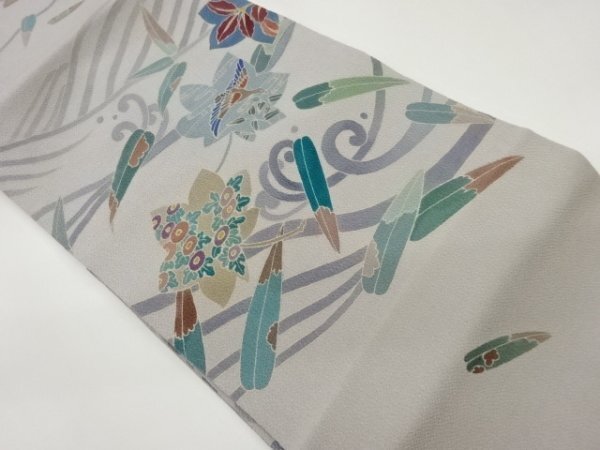 ys7446265; 宗sou 作家物 縮緬地紅葉に鳥・花々模様名古屋帯【着】拍卖