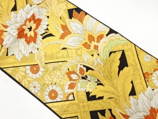 ys7457849; 宗sou 笹に花唐草模様織り出し袋帯(着用可)【アンティーク】【着】拍卖