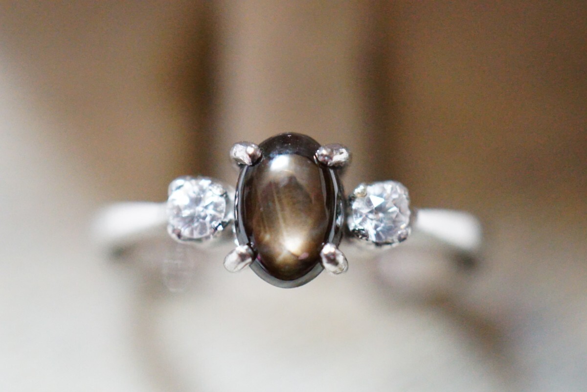 1386 天然ブラックスターサファイア リング 指輪 ヴィンテージ アクセサリー SILVER 925刻印 天然石 色石 宝石 カラーストーン 装飾品拍卖