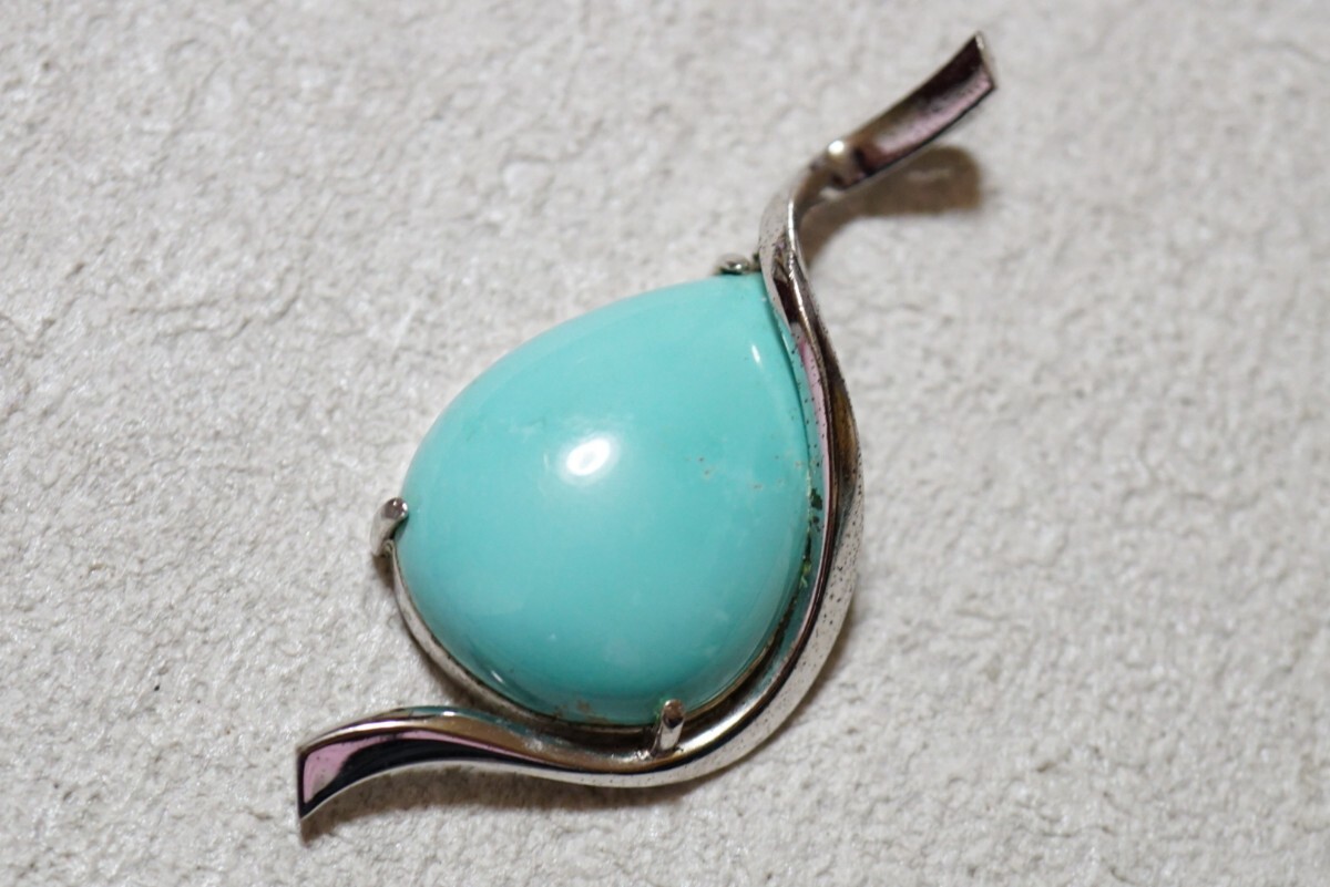 1314 海外製 天然ターコイズ シルバー ネックレス ペンダント ヴィンテージ アクセサリー SILVER刻印 シルバージュエリー トルコ石 装飾品拍卖