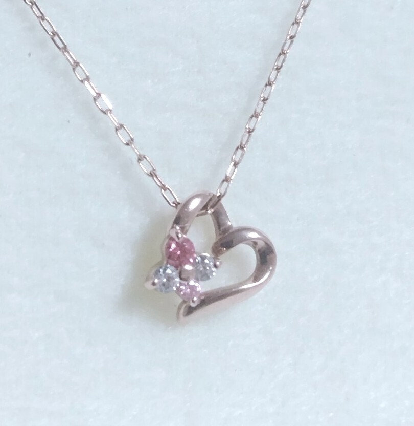 新品 正規品 4℃ ヨンドシー ネックレス ドロップ k10 ゴールド ダイヤモンド ピンクトルマリン ハート 箱 紙袋 リボン ギフト プレゼント拍卖