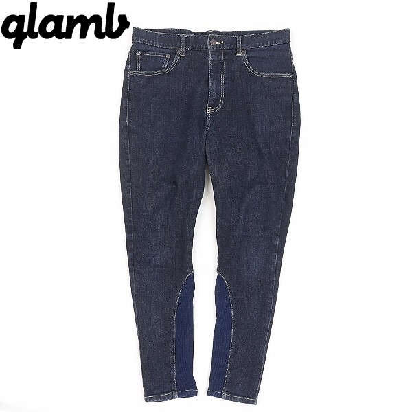 【FA42】◆glamb グラム Poly Pants ストレッチ リブ切替 デニム ポリー パンツ ジーンズ インディゴ M拍卖