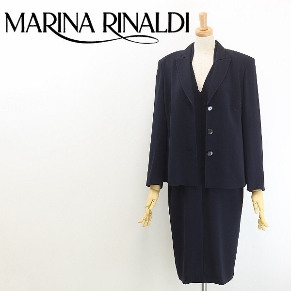 【FA45】◆MARINA RINALDI マリナ リナルディ ステッチデザイン 3釦 ジャケット&ワンピース アンサンブル セットアップ ネイビー 11拍卖