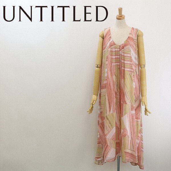 【FA180】美品◆UNTITLED アンタイトル 総柄 ギャザー フレア ノースリーブ ワンピース 2拍卖