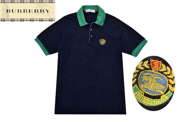 Y-9052★送料無料★BURBERRYS バーバリー★90s 英国 イングランド製 ヴィンテージ ネイビー ホースロゴ刺繍 鹿の子 半袖 ポロシャツ M 拍卖