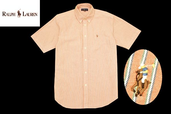 Y-9245★送料無料★美品★Ralph Lauren ラルフローレン★正規品 ストライプ ポニーロゴ刺繍 半袖 B/D オックスフォードシャツ 160cm拍卖