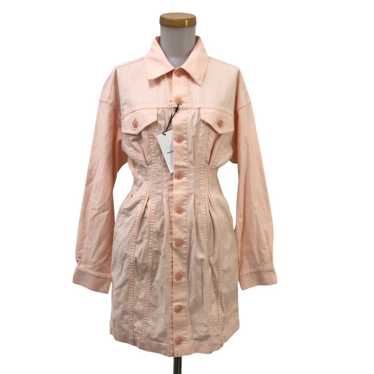 Nm312-11 未使用品 MOUSSY マウジー 長袖 シャツワンピース ミニ ワンピース ワンピ コットン ストレッチ ピンク レディース 1拍卖