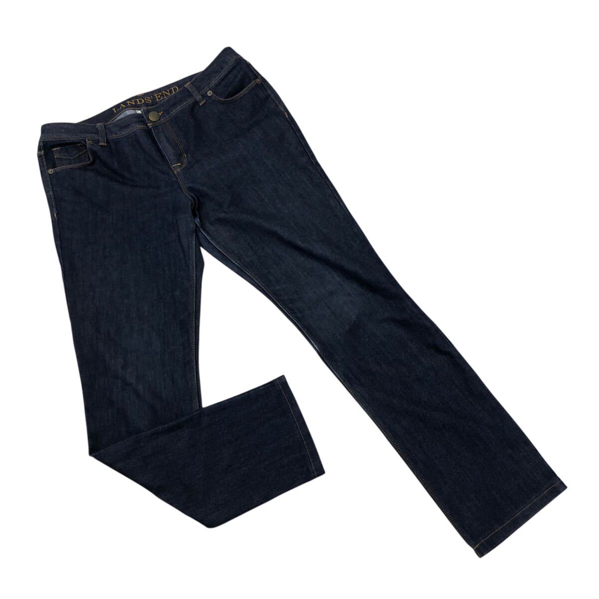 NC312-34 LANDS'END ランズエンド 大きいサイズ ストレッチ デニム ジーンズ Gパン パンツ ボトムス ズボン レディース 80 濃紺拍卖
