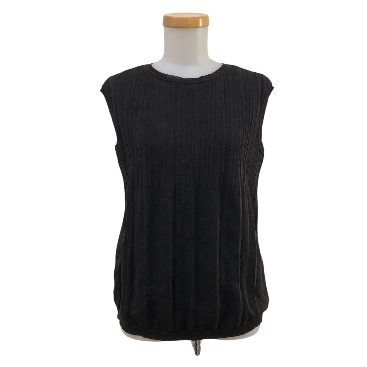 NC312-36 EPOCA エポカ リネン混 ノースリーブ Tシャツ プリーツ タンクトップ トップス レディース 40 ブラック 黒拍卖