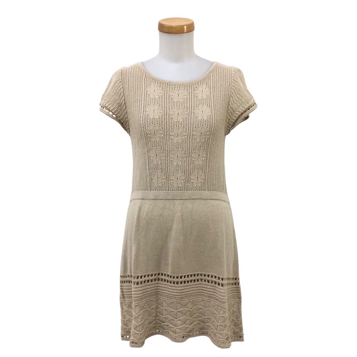 Nm314-7 Jocomomola ホコモモラ シビラ リネン 麻 コットン 半袖 ニット セーター チュニック 花柄 トップス ベージュ レディース 40拍卖