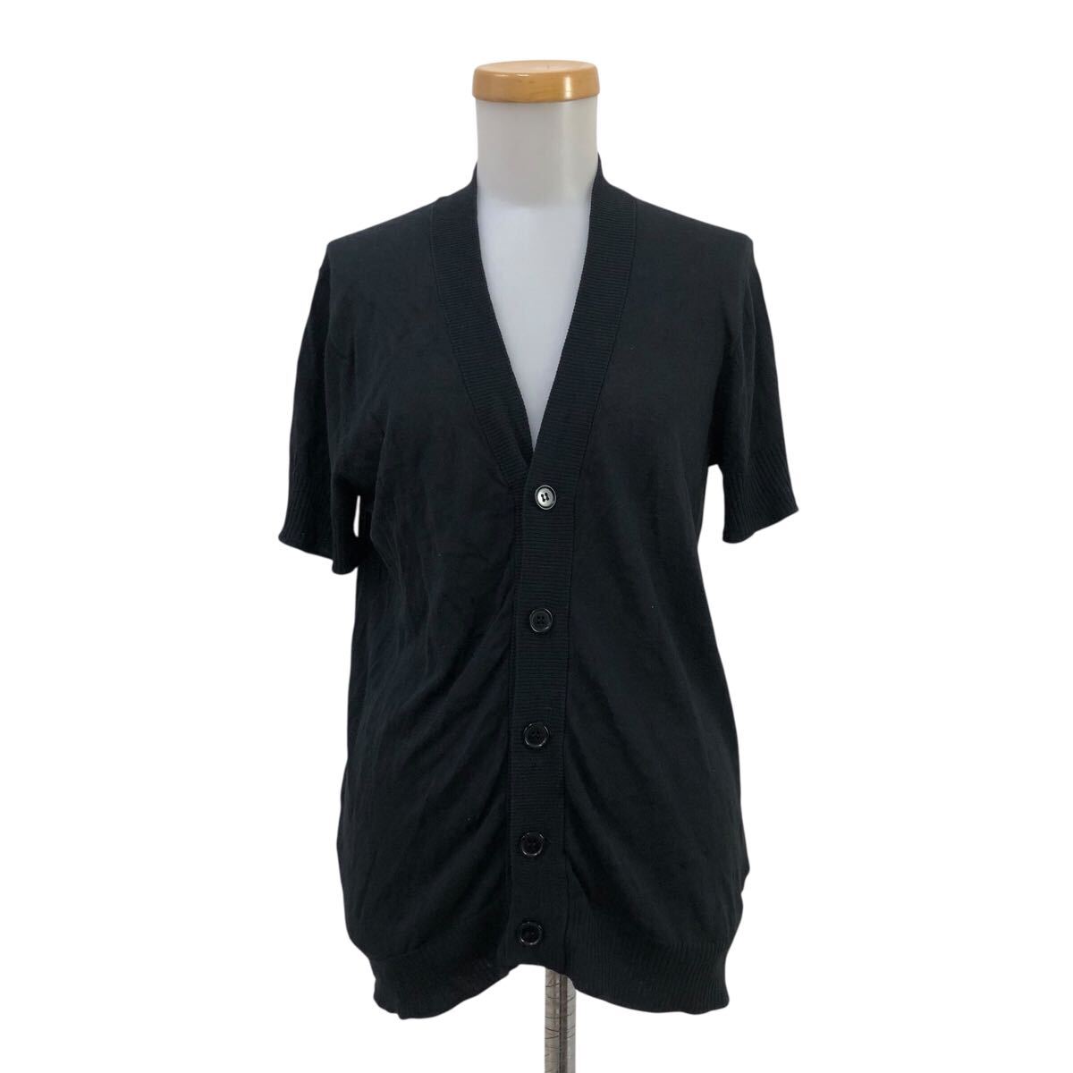 NC313-77 DESIGNWORKS デザインワークス アバハウス コットン ニット 薄手 半袖 カーディガン カーデ 上着 羽織り レディース 46 黒拍卖