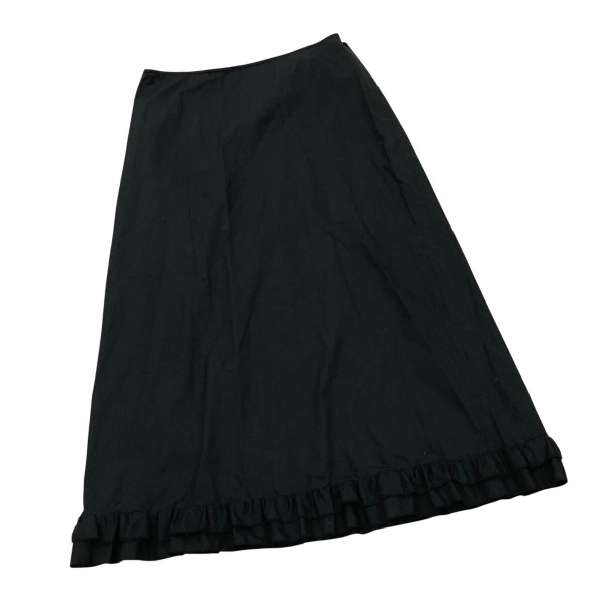 NC313-15 agnes b. アニエスベー 日本製 薄手 裾 フリル コットン スカート ボトムス レディース 38 ブラック 黒 無地拍卖