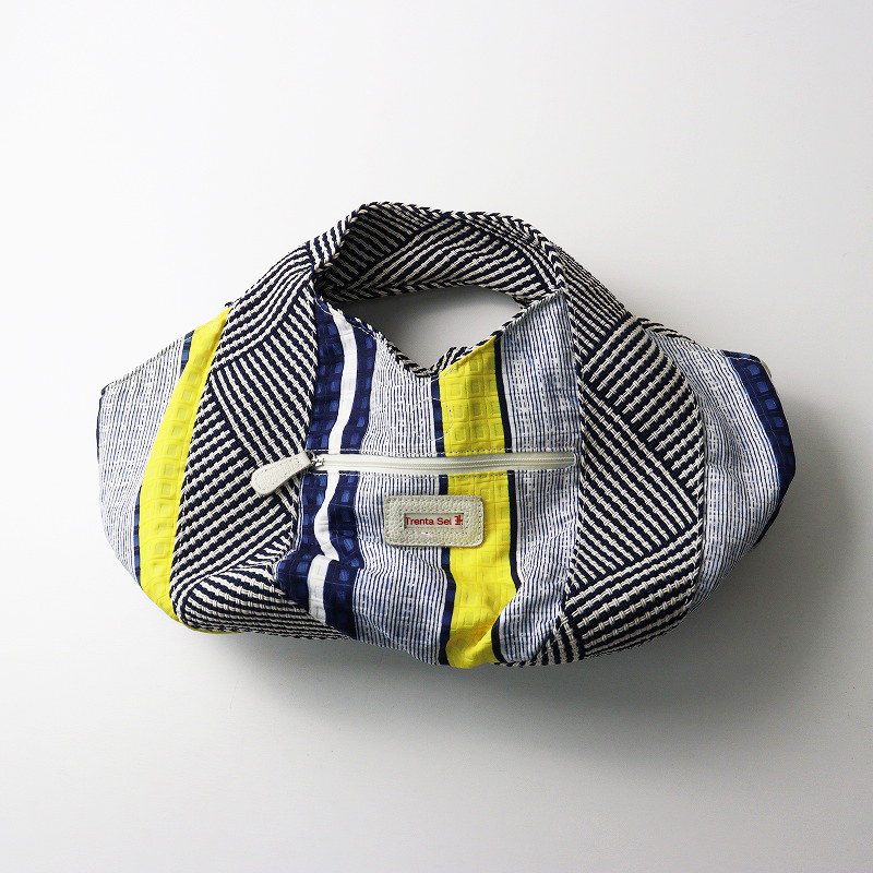 美品 トレンタセイ Trenta Sei パッチワーク切替 ハンドバッグ ネイビー/かばん カバン【2400014510133】拍卖