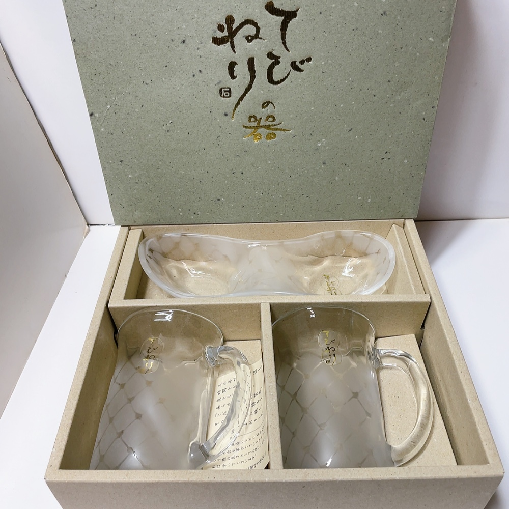 送料無料 即決 未使用 保管品★石塚硝子 てびねり ジョッキ 2個入 涼し綱 おつまみセット ガラス 食器拍卖