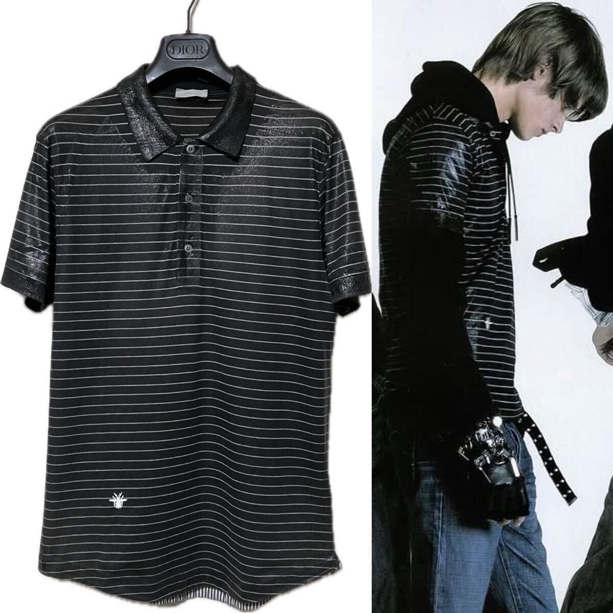 超希少 激レア ディオールオム 2003 03AW ラスター期 ラスター コーティング ボーダー ポロシャツ DIORHOMME 国内正規品 S拍卖