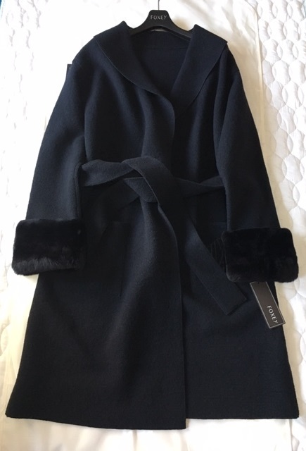 2020年 フォクシー FOXEY ファー(ヌートリア)付きコート フリーサイズ ネイビー ¥204,600拍卖