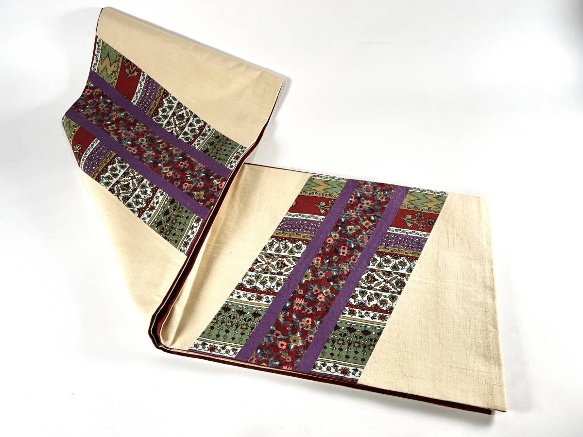 【送料無料・長期保管品】 袋帯 半幅帯 花唐模様 正絹 和服拍卖