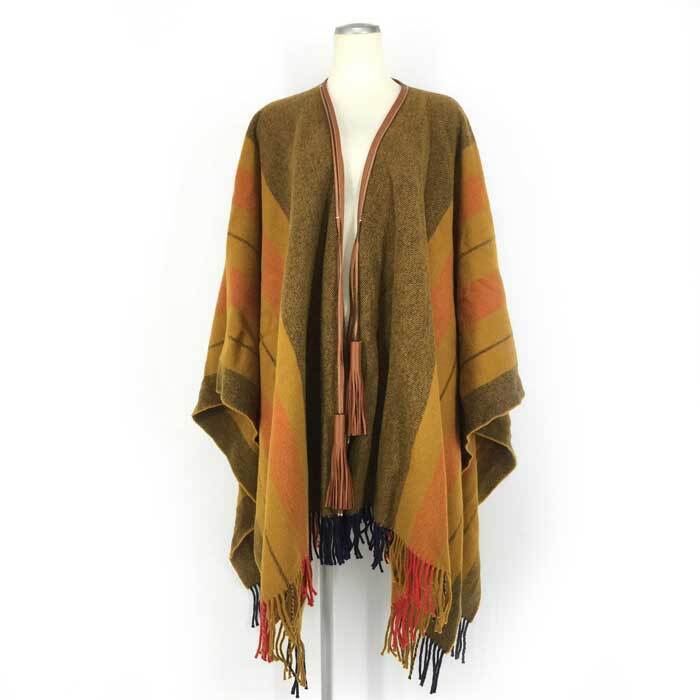 エルメス HERMES ポンチョ ロカバール レザー製ポンポン付き カシミヤ混 ユニセックス マスタード拍卖