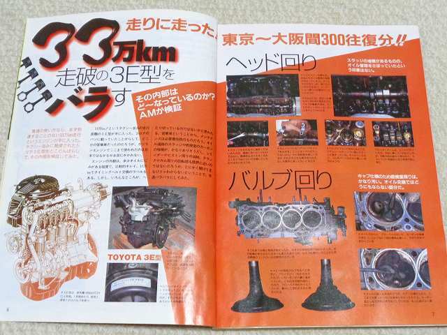 【3E型エンジン】エンジン全バラ 分解 エンジンOH レストア TOYOTA 9代目コロナバン 33万km★旧車 絶版車★オートメカニック 1996年8月号拍卖