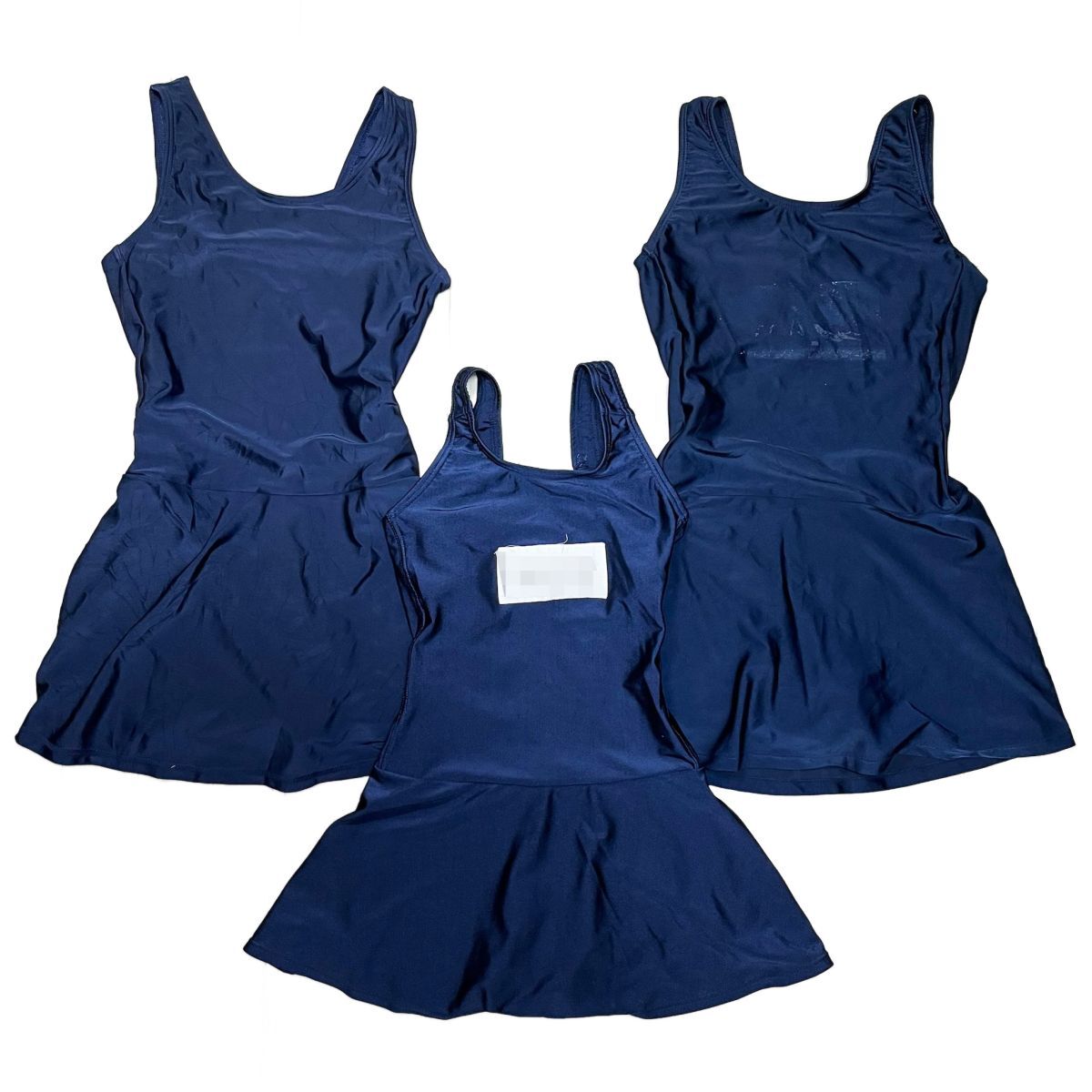 16【整理品リサイクル】関西ファッション・アイルズ競泳水着3枚セット(150・160L程度)★スカート★光沢濃紺ネイビー拍卖