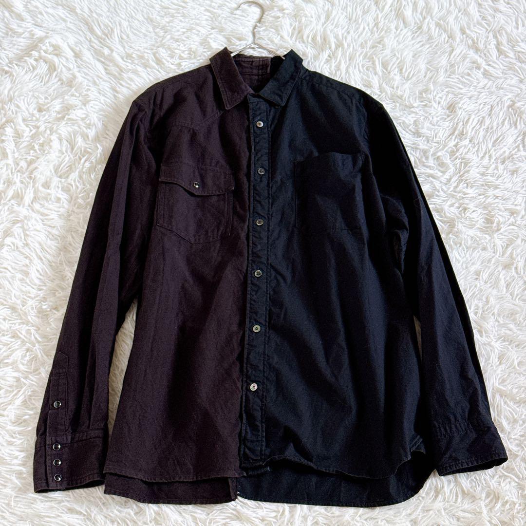 希少 3サイズ Sacai サカイ コットンポプリンドッキング 長袖シャツ 異素材 切替 デザインシャツ ブラック ブラウン メンズ 2021年モデル拍卖