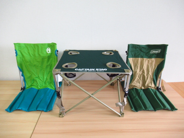 Coleman コールマン コンパクト グランドチェア ライム・グリーン 2客 / CAPTAIN STAG コンパクトテーブル アウトドア 管理25G0725D拍卖