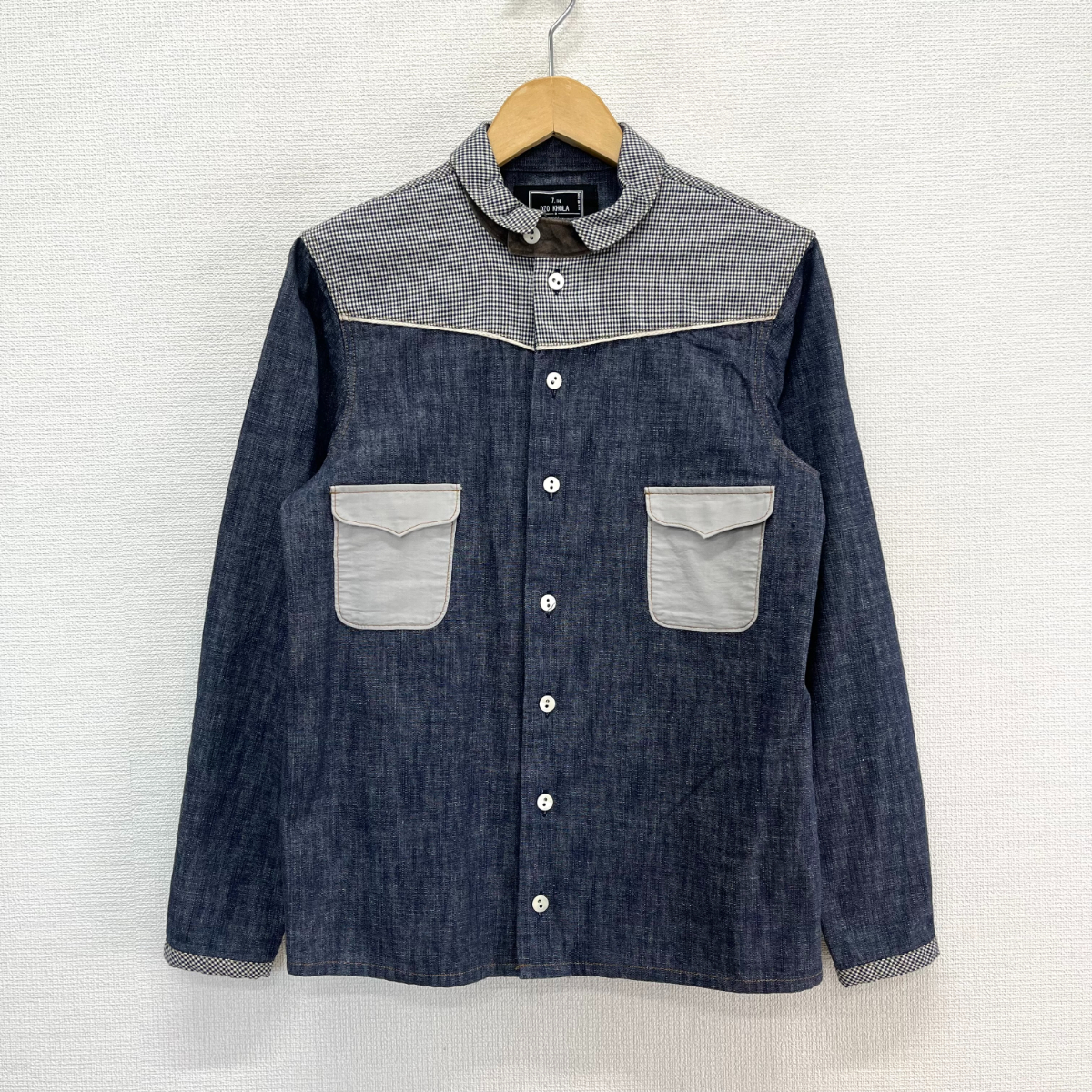 未使用 DZO KHOLA ゾコーラ 切替 デニムシャツ 長袖 コットン チェック M 10101091拍卖