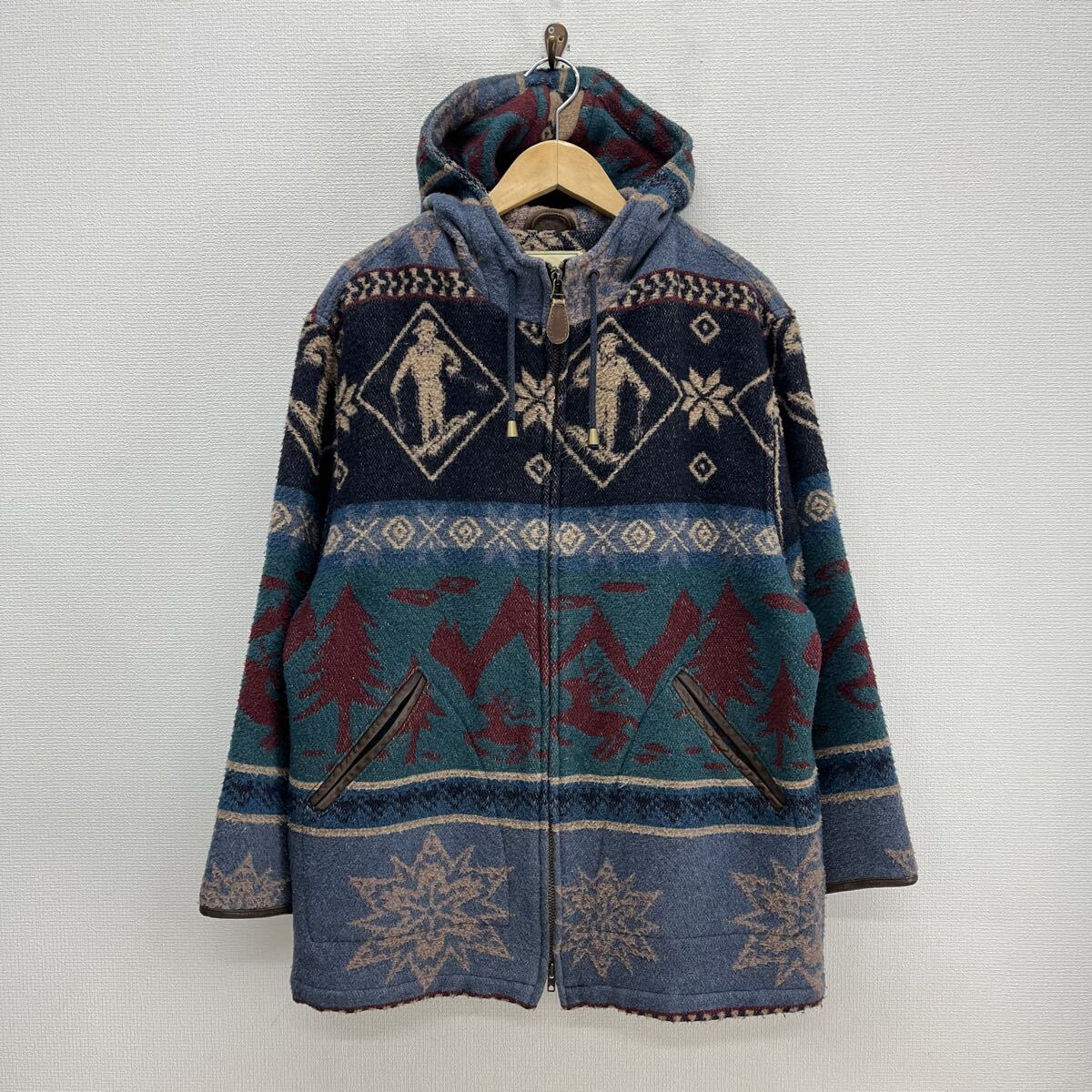 L.L Bean エルエルビーン H228 70~80s ノルディック柄 ジップアップ ジャケット ウール 総柄 レディース M 10127979拍卖