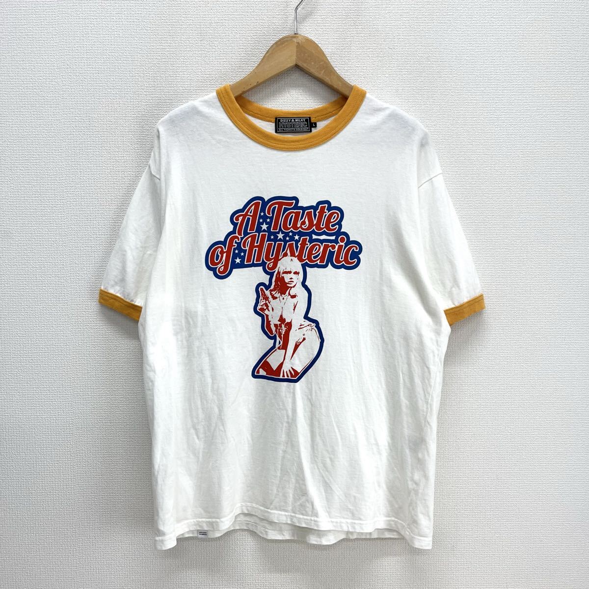 HYSTERIC GLAMOUR ヒステリックグラマー 02232CT08 23SS TASTE OF HYSTERIC ロゴ プリント 半袖Tシャツ リンガーTシャツ L 10128031拍卖