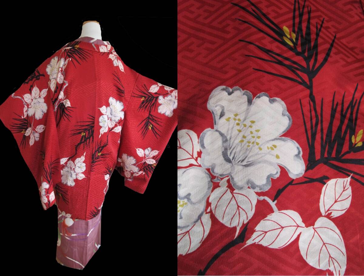 上品 紋錦紗 松に椿 アンティーク長羽織拍卖