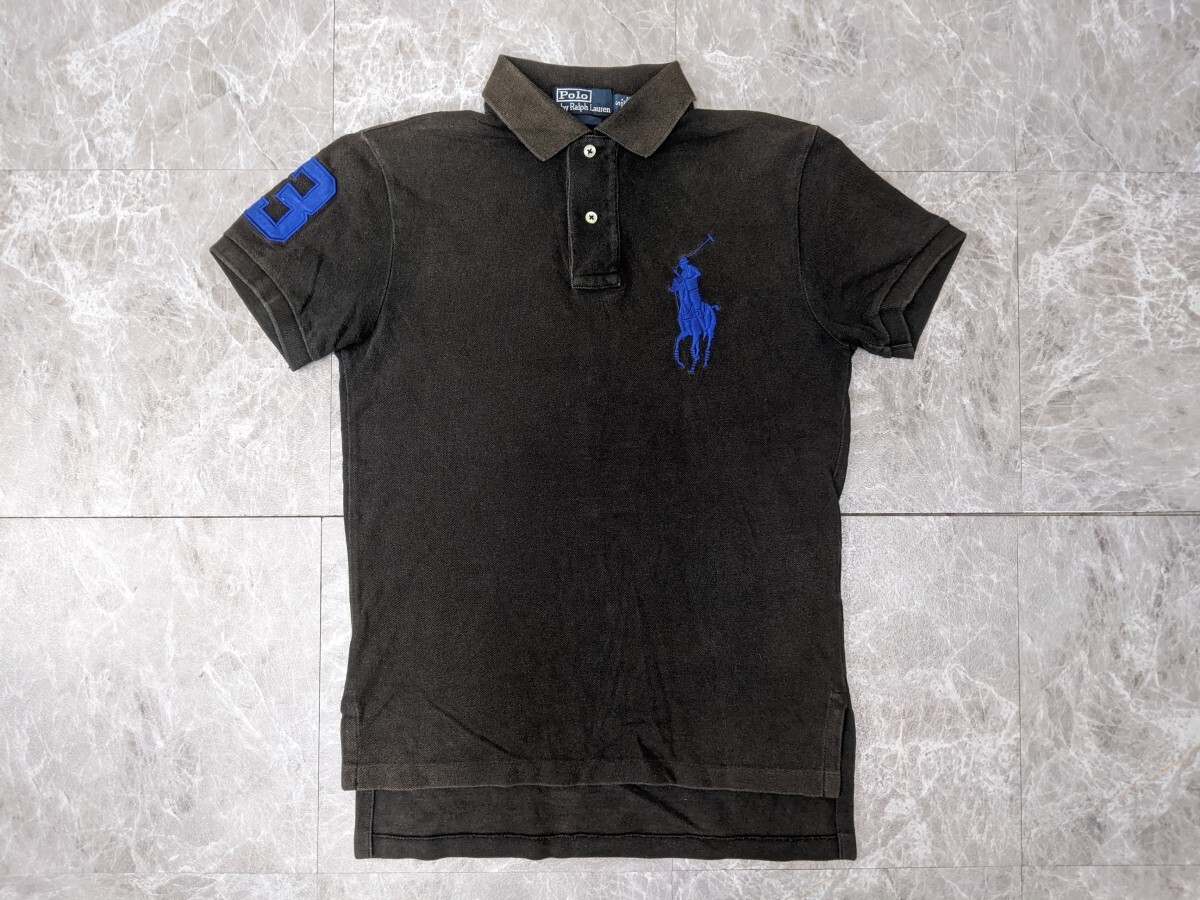 9. 00s POLO RALPH LAUREN ポロ ラルフローレン ビッグポニー フェード Y2K 鹿の子 半袖 ポロシャツ メンズS 黒系青x903拍卖