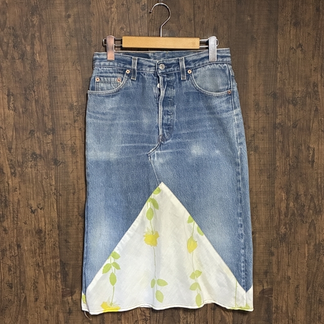 A454◇LEVI'S | リーバイス 501 リメイクデニムスカート ライトブルー×ホワイト×イエロー×グリーン レディース サイズ不明 中古品拍卖