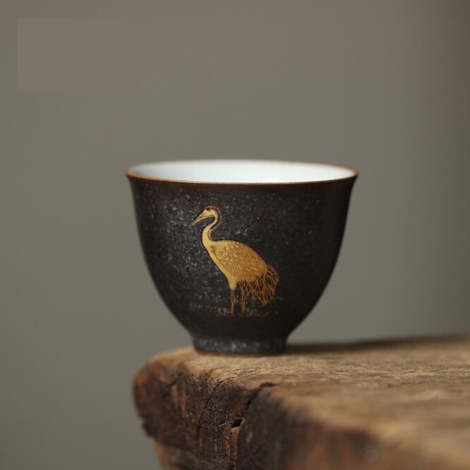 新入荷窯変 鉄釉茶碗 鶴茶碗 湯呑 セラミックス 茶道具 茶器 酒器 抹茶碗 茶カップ 手作り 高温窯変 茶道具 1つ拍卖