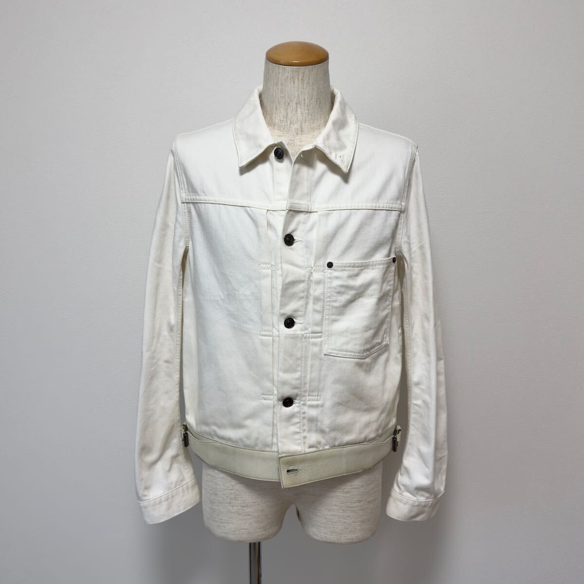 限定 定価31.2万円 ベルルッティ レザー切替ホワイトデニムジャケット 48 Gジャン ベージュ トラッカージャケット ハイダーアッカーマン期拍卖