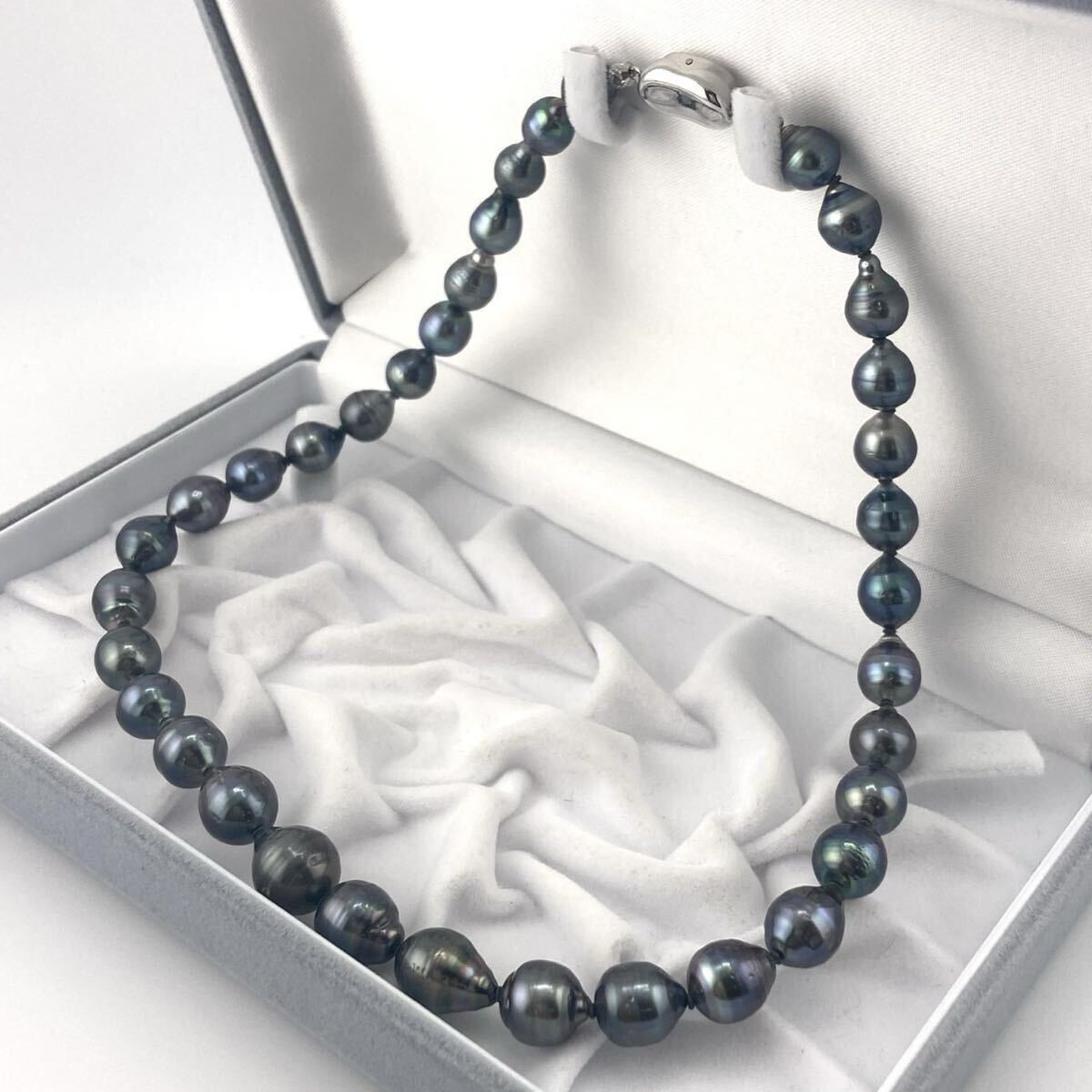 【美品】黒蝶真珠 パール ネックレス 約8.4~11.4mm 約47.8g SILVER刻印 ジュエリー アクセサリー拍卖